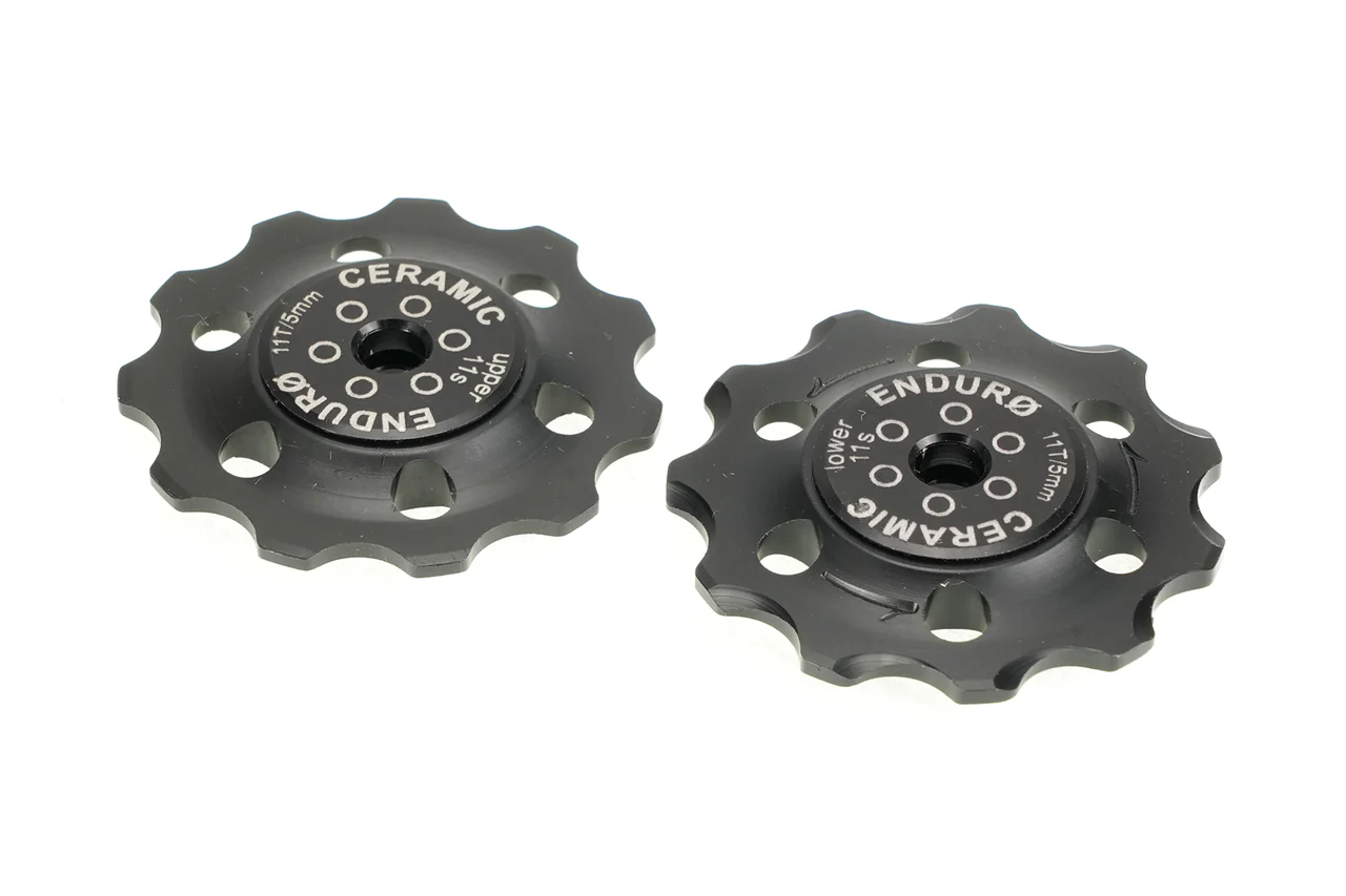 BKCJ-0205 - 11 tooth, Zero Ceramic Hybrid Bearing, Machined Delrin Derailleur Pulleys for 11 speed Shimano Derailleurs (5mm bolt hole) - Black