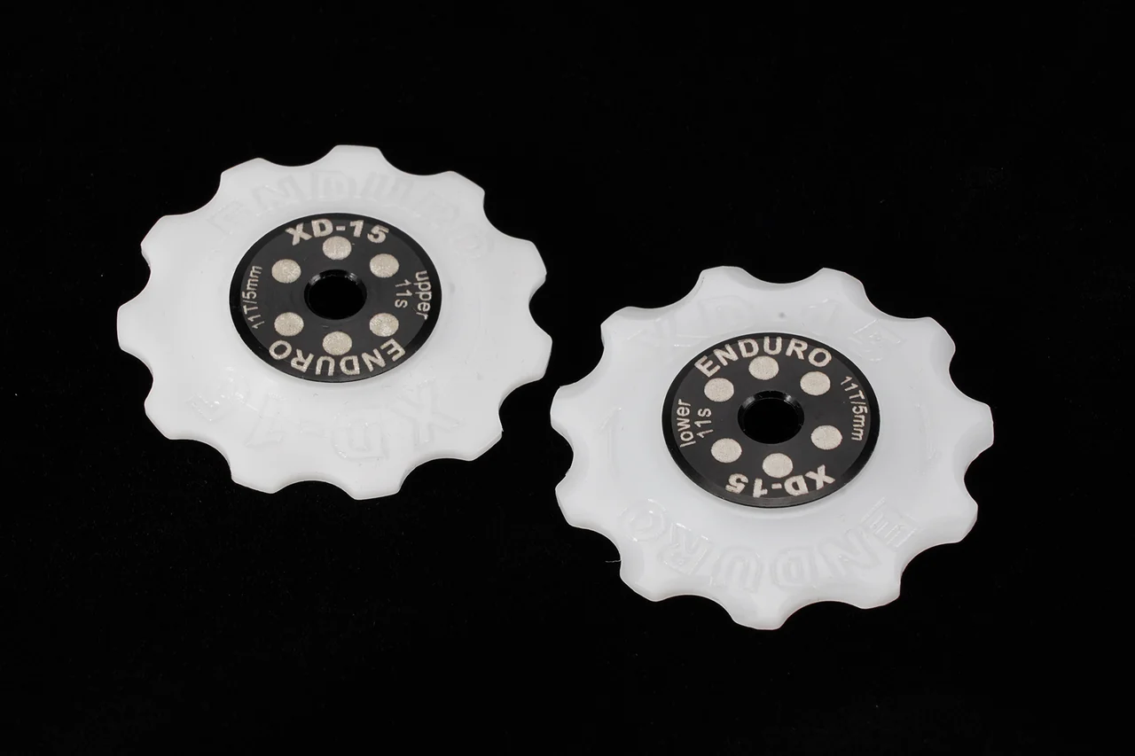 BKCJ-0300 - 11 tooth, XD15 Ceramic Hybrid Bearing, Machined Delrin Derailleur Pulleys for 11 speed Shimano Derailleurs (5mm bolt hole) - White