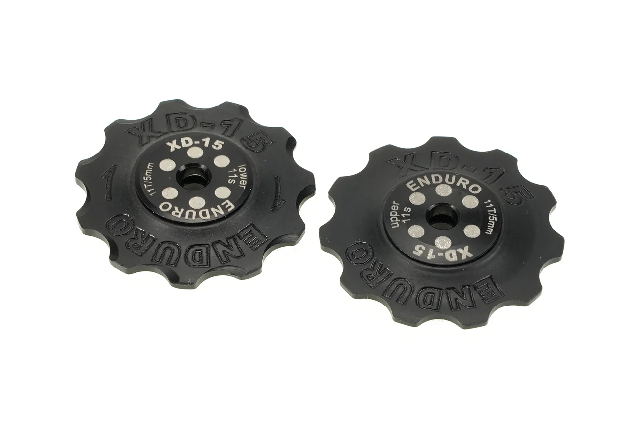 BKCJ-0301 - 11 tooth, XD15 Ceramic Hybrid Bearing, Machined Delrin Derailleur Pulleys for 11 speed Shimano Derailleurs (5mm bolt hole) - Black