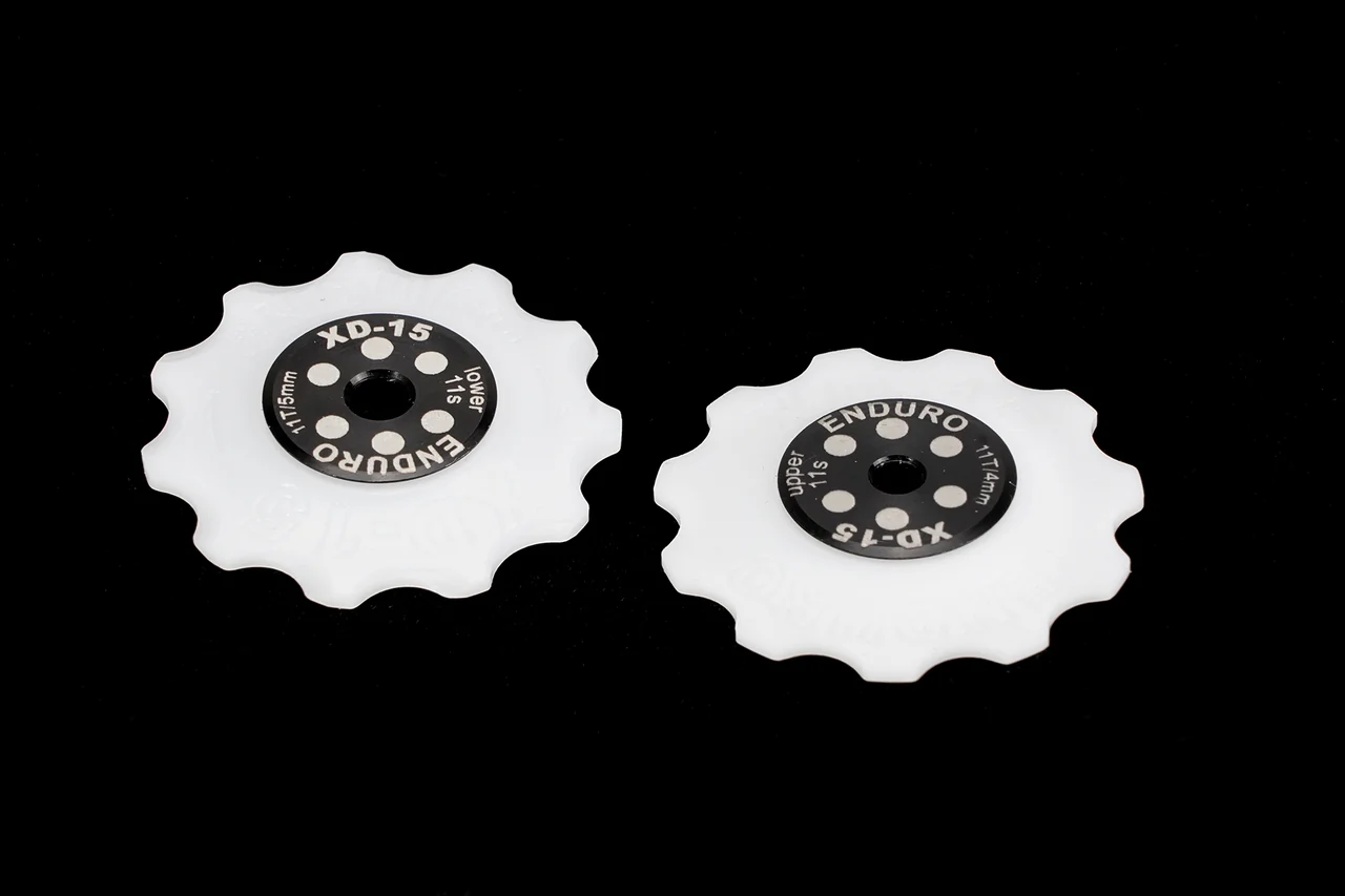 BKCJ-0310 - 11 tooth, XD15 Hybrid Bearing, Machined Delrin Derailleur Pulleys for 11 speed SRAM Derailleurs (4mm bolt upper/5mm bolt lower) - White