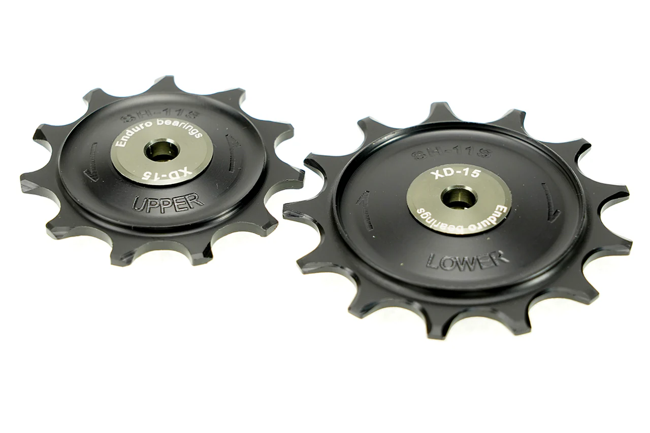 BKCJ-0351 - 11 tooth/13 tooth, XD15 Ceramic Hybrid Bearing, Machined Delrin Derailleur Pulleys for 11 speed Shimano GRX Derailleurs (5mm bolt hole) - Black