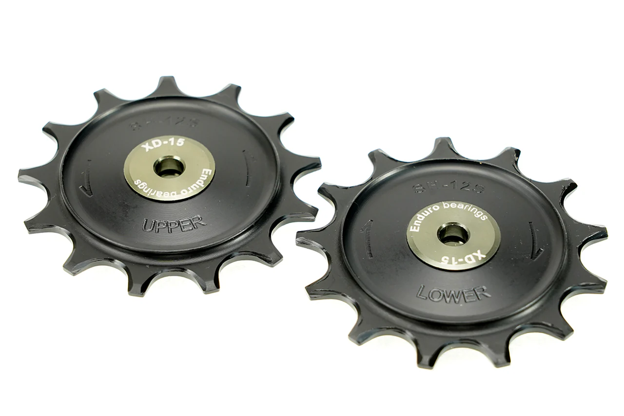 BKCJ-0361 - 13 tooth, XD15 Ceramic Hybrid Bearing, Machined Delrin Derailleur Pulleys for 12 speed Shimano XTR, XT and GRX 1X Mechanical Derailleurs (5mm bolt hole) - Black
